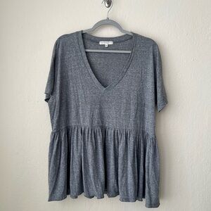 Gray V-Neck Peplum Top